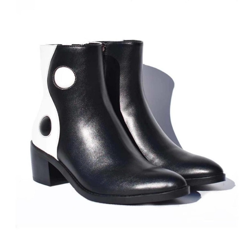 Brand new MCLC “Balancing Act” black and white ying yang booties.